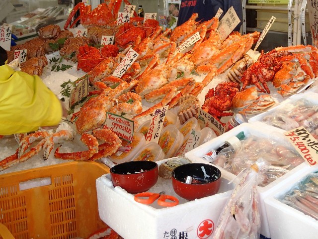 Fresh crabs sold at local fish markets in Hokkaido