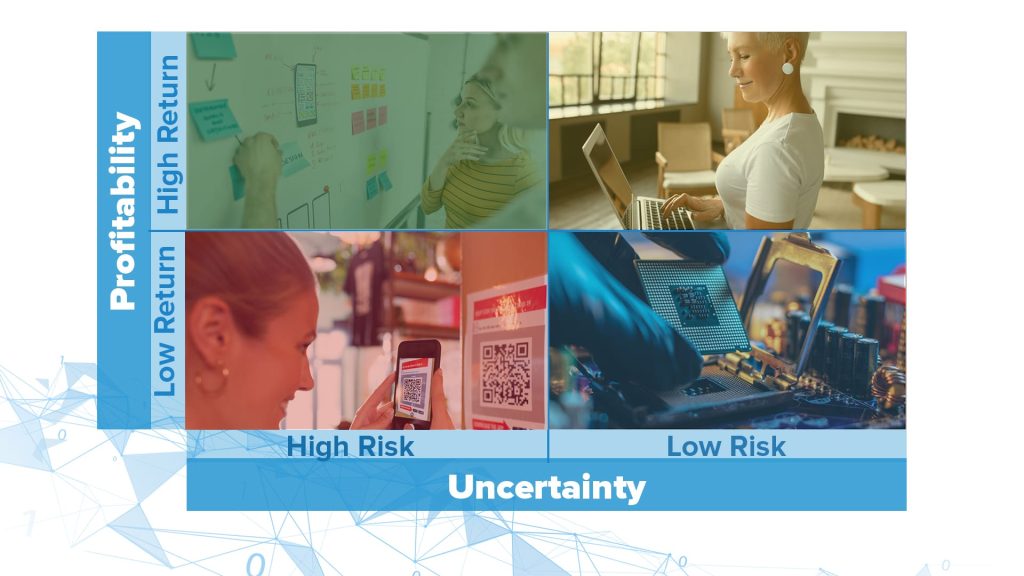 A Portfolio of different business models. Some are high risk, low reward, while others are low risk and high rewards.